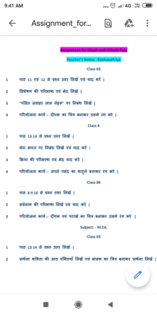 Rachna Priya Madam Assignment

Sub:- Hindi
Classes:-3, 4, 6

Sub:- M. Ed.
Classes:-3


