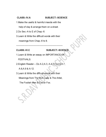 Pinki Mam Assignment page 2

Sub: Science
Classes:- 4 A, 4 C
